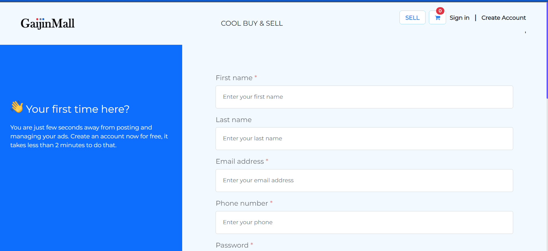 Create Account Form Part 1
